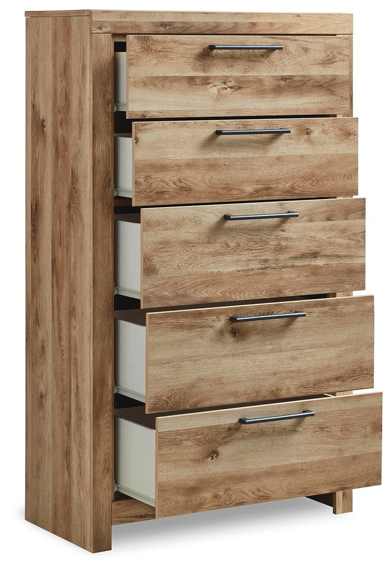 Hyanna Queen Panel Storage Bed, Dresser, Mirror, Chest and 2 Nightstands