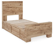 Hyanna Twin Panel Bed with 1 Side Storage, Dresser and Mirror
