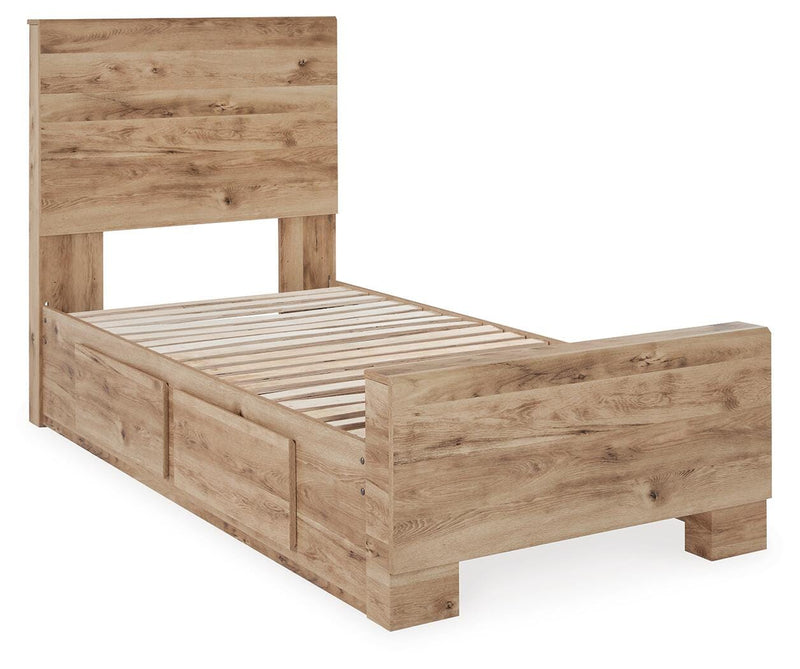 Hyanna Twin Panel Bed with 1 Side Storage, Dresser and Mirror