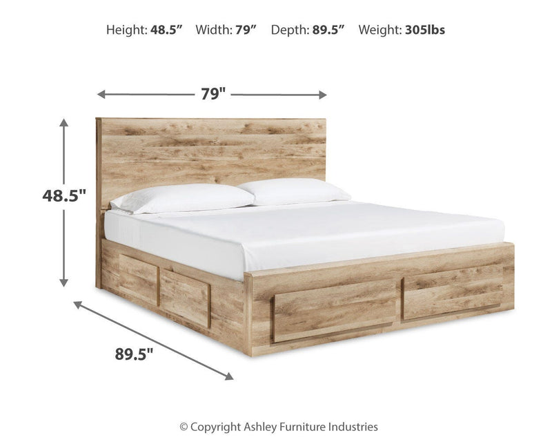 Hyanna King Panel Storage Bed with 1 Side Storage, Dresser and Mirror