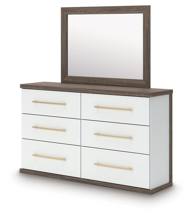 Kendanport Queen Upholstered Platform Bed, Dresser and Mirror