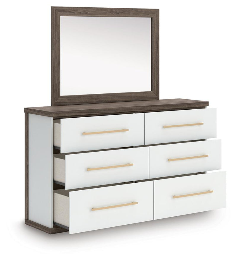 Kendanport King Upholstered Bed, Dresser and Mirror