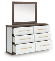 Kendanport Queen Upholstered Platform Bed, Dresser and Mirror