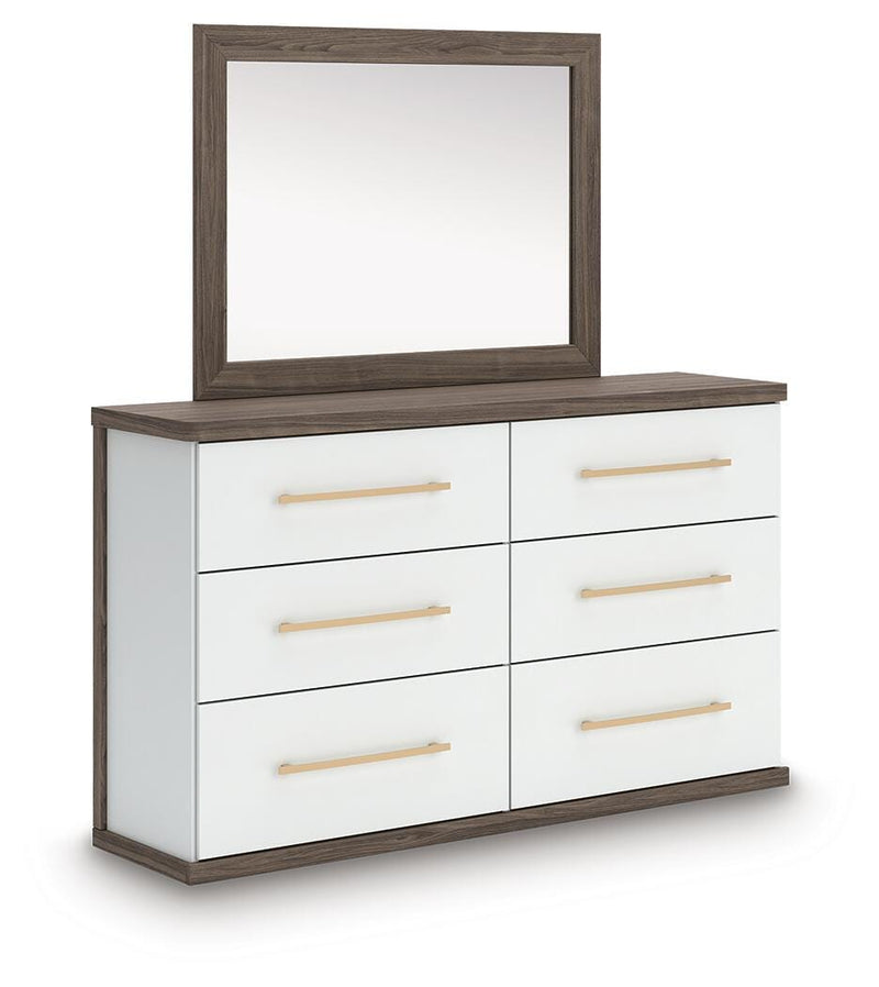 Kendanport Queen Upholstered Platform Bed, Dresser and Mirror