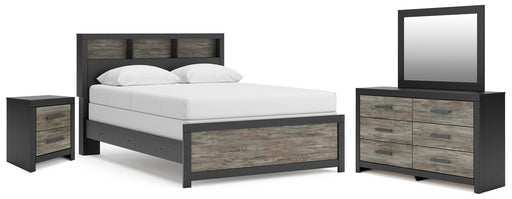 Broachmyn Queen Bookcase Panel Bed, Dresser, Mirror and Nightstand