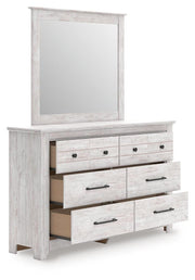 Makidern Queen Panel Bed with Storage, Dresser and Mirror