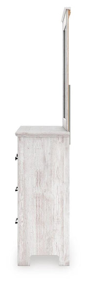 Makidern Queen Panel Bed with Storage, Dresser and Mirror