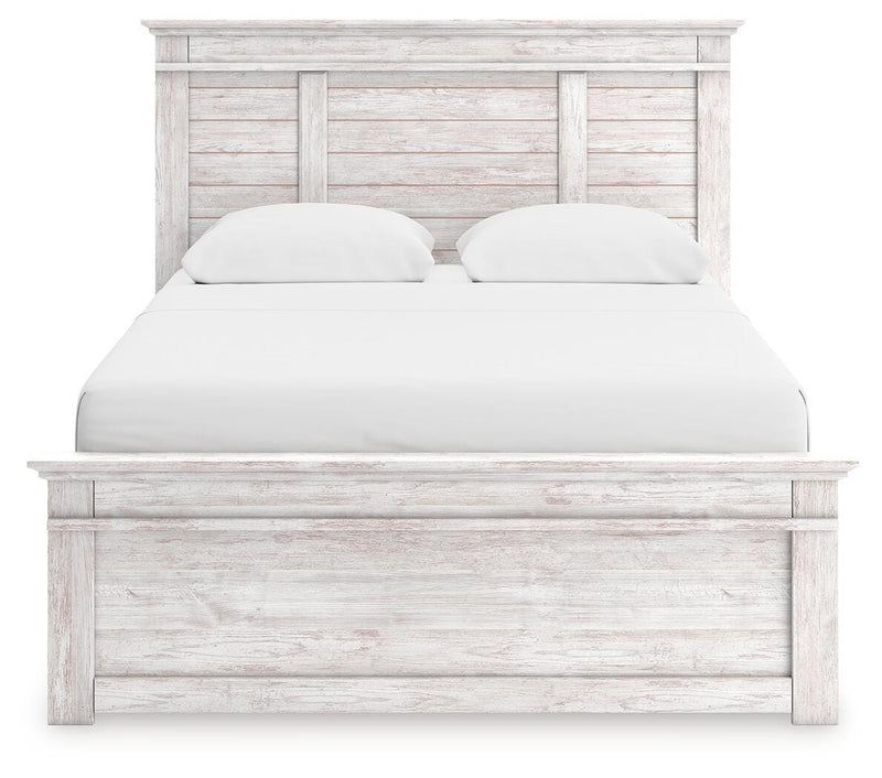 Makidern Queen Panel Bed with Storage, Dresser and Mirror