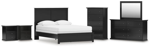 Maribel Queen Panel Bed, Dresser, Mirror, Chest and 2 Nightstands