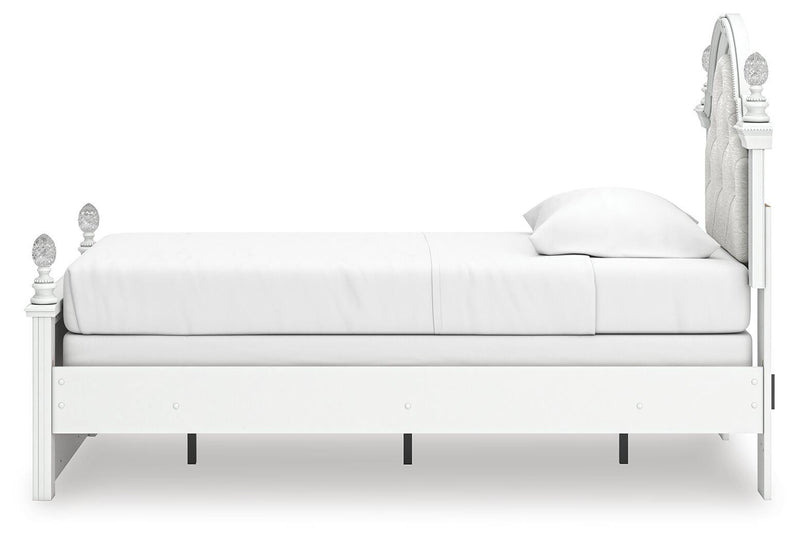 Kozlani Twin Upholstered Panel Bed, Dresser and Mirror