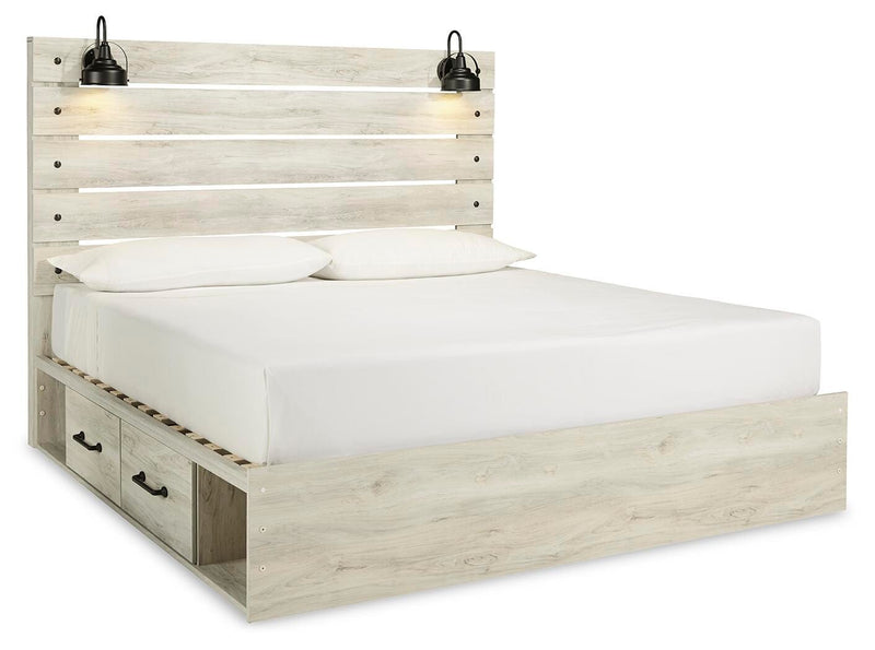 Cambeck King Panel Bed with 2 Side Storage, Dresser, Mirror, and Nightstand