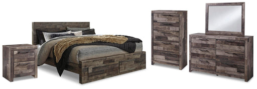 Derekson King Panel Storage Bed, Dresser, Mirror, Chest and Nightstand
