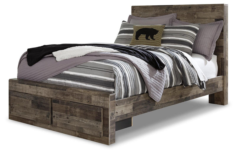 Derekson Full Panel Storage Bed, Dresser, Mirror and Nightstand