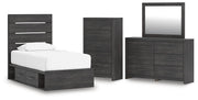 Hollivern Twin Panel Storage Bed, Dresser, Mirror and Chest
