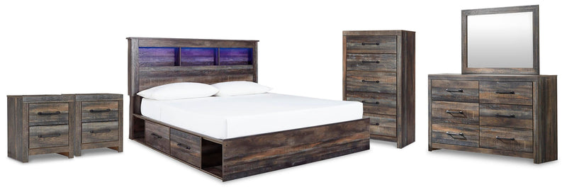 Drystan King Bookcase Storage Bed, Dresser, Mirror, Chest and 2 Nightstands