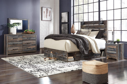 Drystan Queen Panel Bed with Storage, Dresser and Mirror