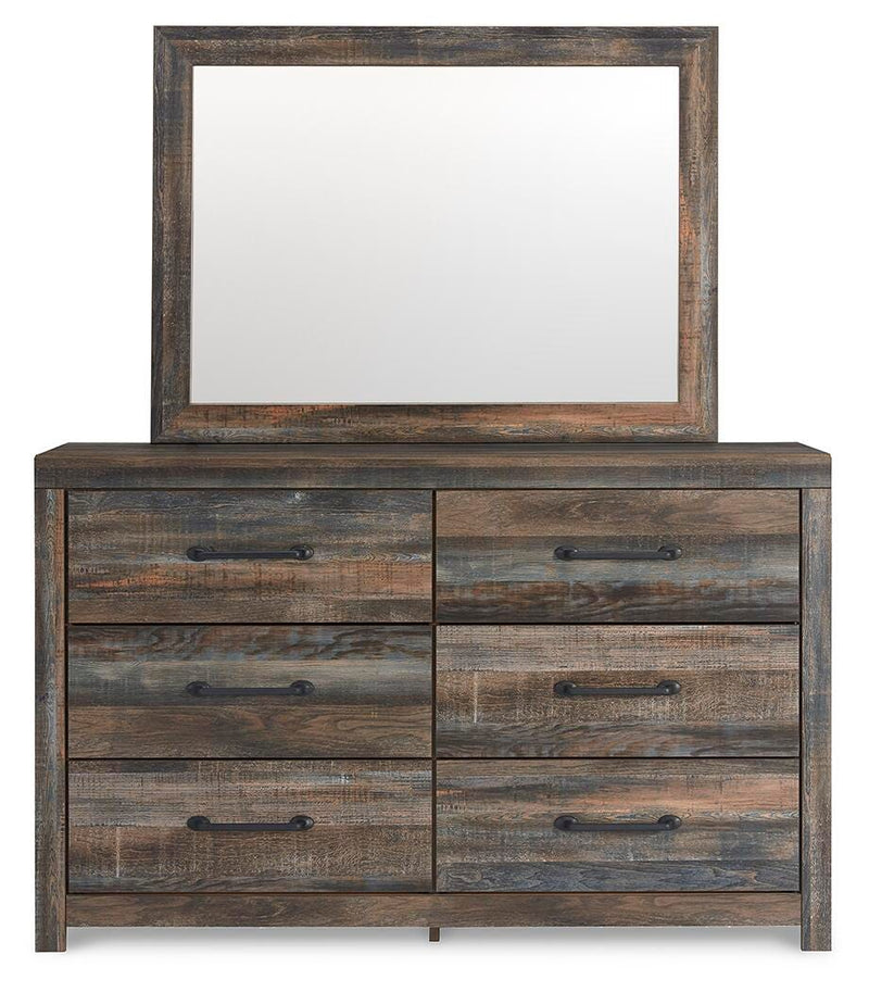 Drystan Queen Bookcase Panel Bed, Dresser, Mirror Chest and Nightstand