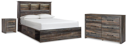 Drystan Queen Bookcase Bed with Storage, Dresser and Nightstand