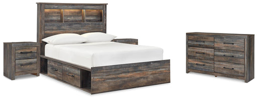 Drystan Full Bookcase Bed with 2 sided Storage, Dresser and Nightstand
