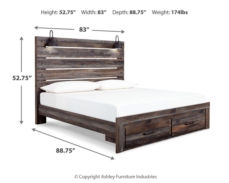 Drystan King Panel Storage Bed, Dresser, Mirror and Nightstand