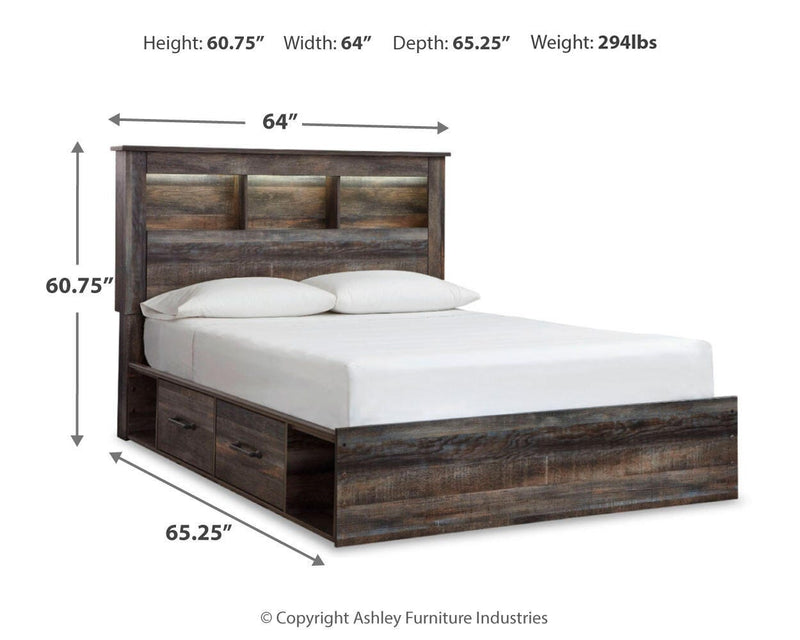 Drystan Queen Bookcase Bed with Storage, Dresser and Nightstand