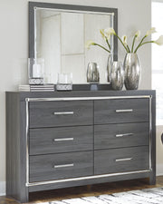 Lodanna King Upholstered Panel Headboard, Dresser, Mirror, and Nightstand