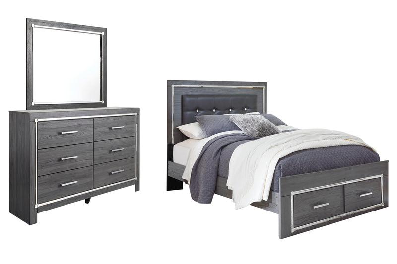 Lodanna Queen Upholstered Panel Storage Bed, Dresser and Mirror