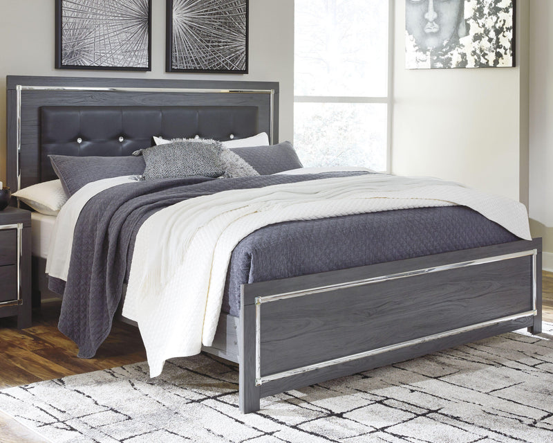 Lodanna King Upholstered Panel Bed, Dresser, Mirror, Chest and Nightstand