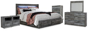 Baystorm King Storage Bed, Dresser, Mirror, Chest and 2 Nightstands