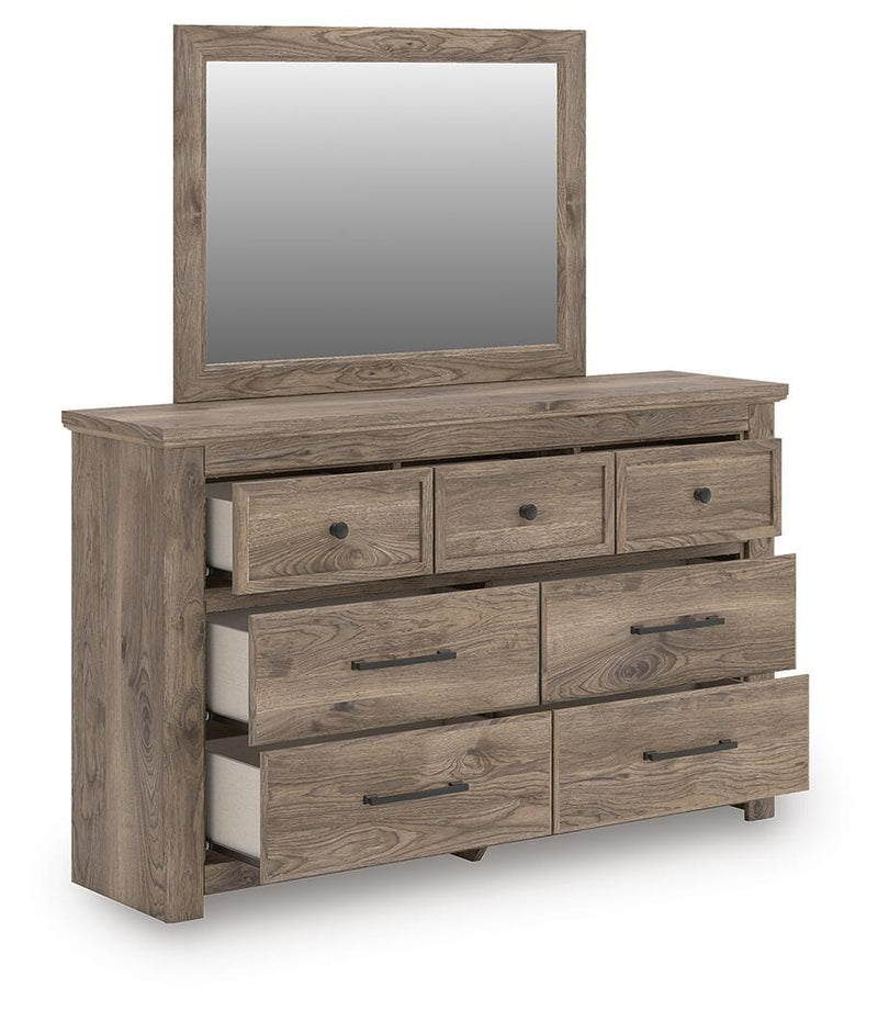 Rusticott King Panel Bed, Dresser, Mirror and Nightstand