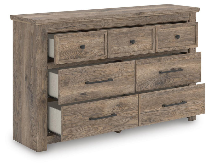Rusticott Queen Poster Bed, Dresser and Nightstand