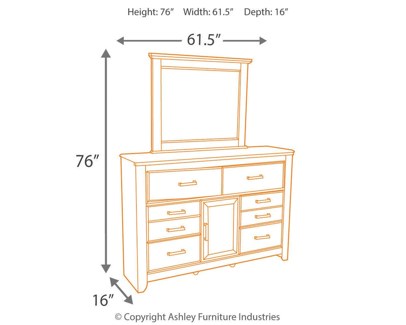 Juararo California King Poster Bed, Dresser, Mirror and 2 Nightstands