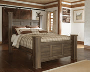 Juararo Queen Poster Bed with Mirrored Dresser and 2 Nightstands