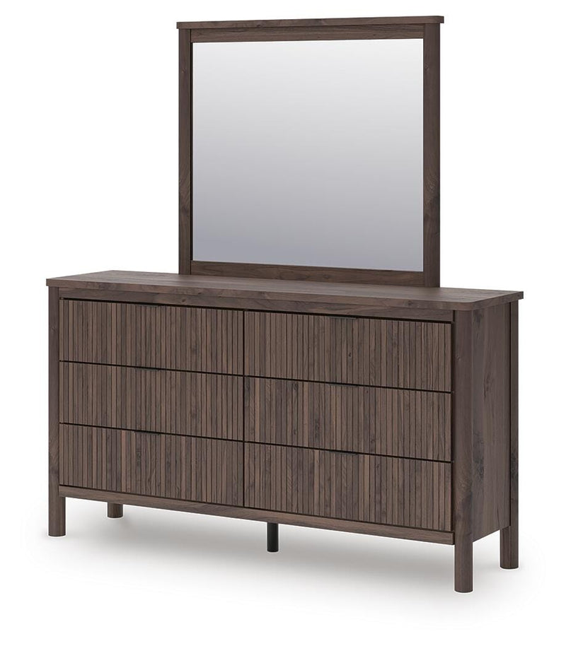 Pamytta Full Upholstered Platform Bed, Dresser and Mirror