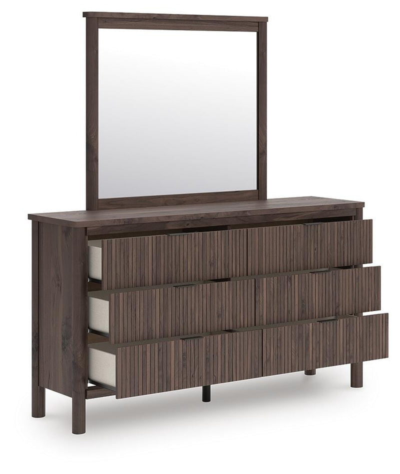 Pamytta Full Upholstered Platform Bed, Dresser and Mirror