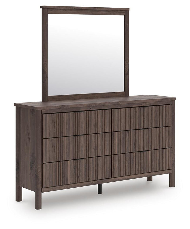 Pamytta Full Upholstered Platform Bed, Dresser and Mirror