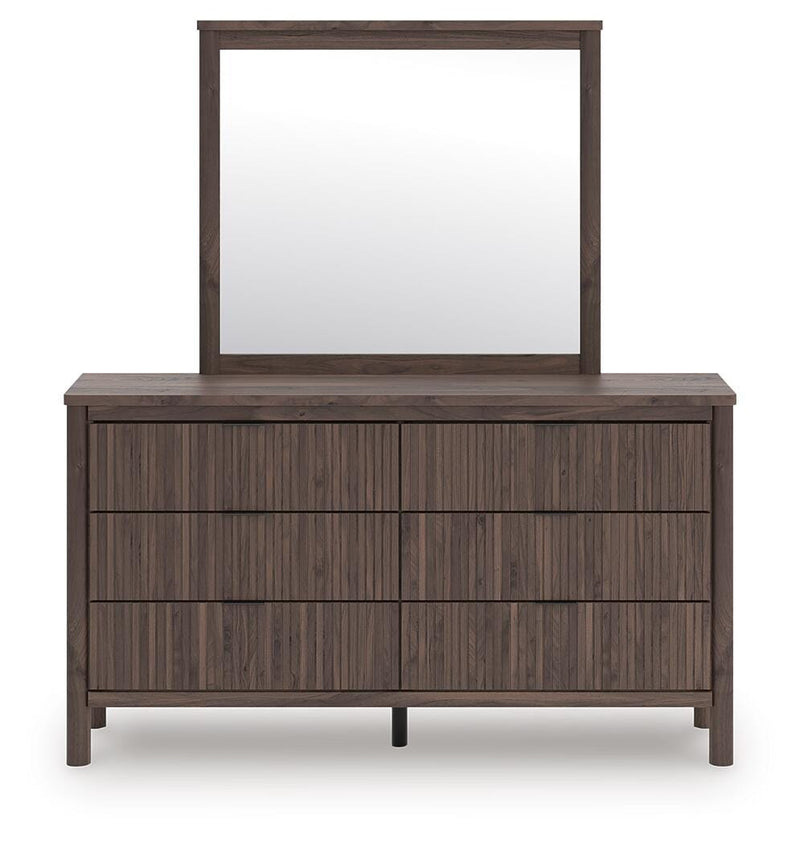 Pamytta Queen Upholstered Platform Bed, Dresser and Mirror