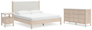 Cadmori King Upholstered Panel Bed, Dresser and Nightstand