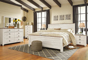 Willowton King Panel Bed, Dresser, Mirror, Chest and 2 Nightstands