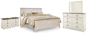Willowton King Panel Bed, Dresser, Mirror and 2 Nightstands