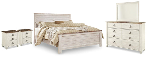 Willowton King Panel Bed, Dresser, Mirror and 2 Nightstands