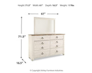 Willowton Twin Bed with Storage, Dresser, Mirror, Chest and Nightstand