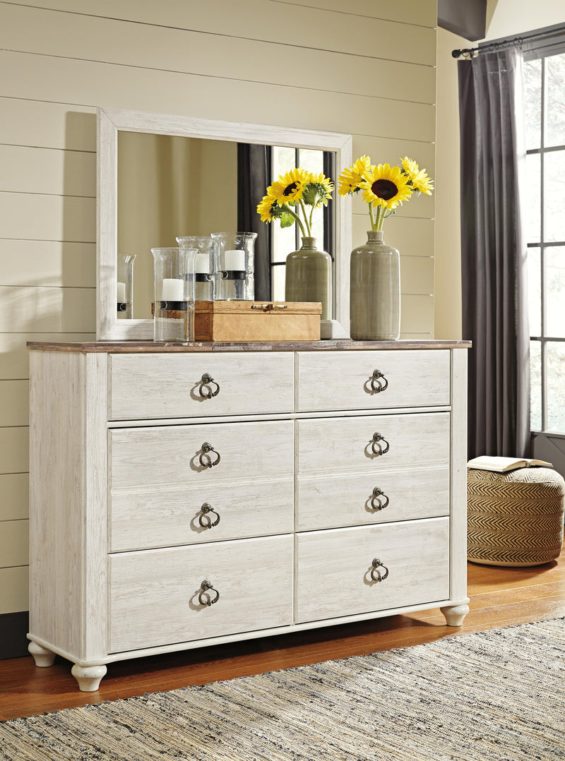 Willowton Full Panel Bed with storage, Dresser, Mirror, Chest and Nightstand