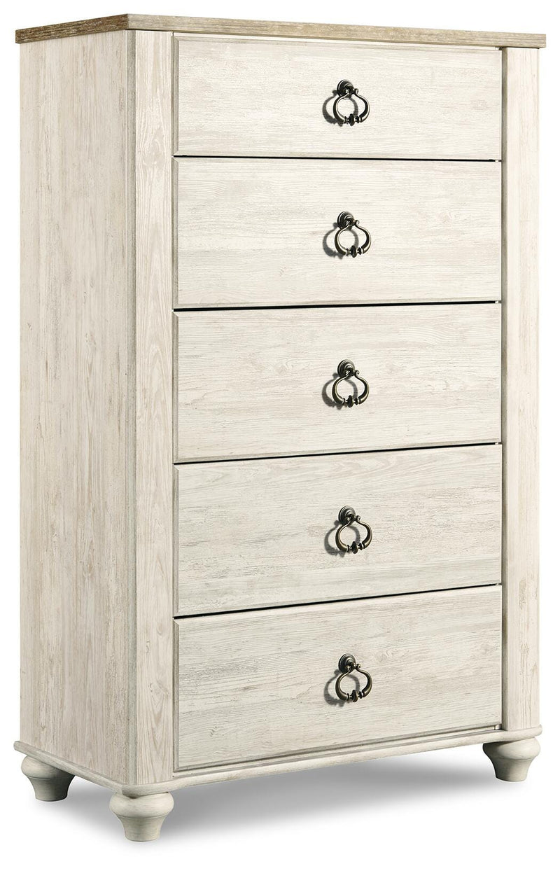 Willowton Full Panel Bed with storage, Dresser, Mirror, Chest and Nightstand
