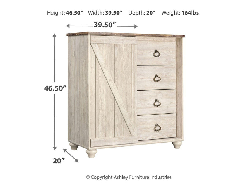 Willowton King Panel Bed, Dresser, Mirror, Chest and Nightstand