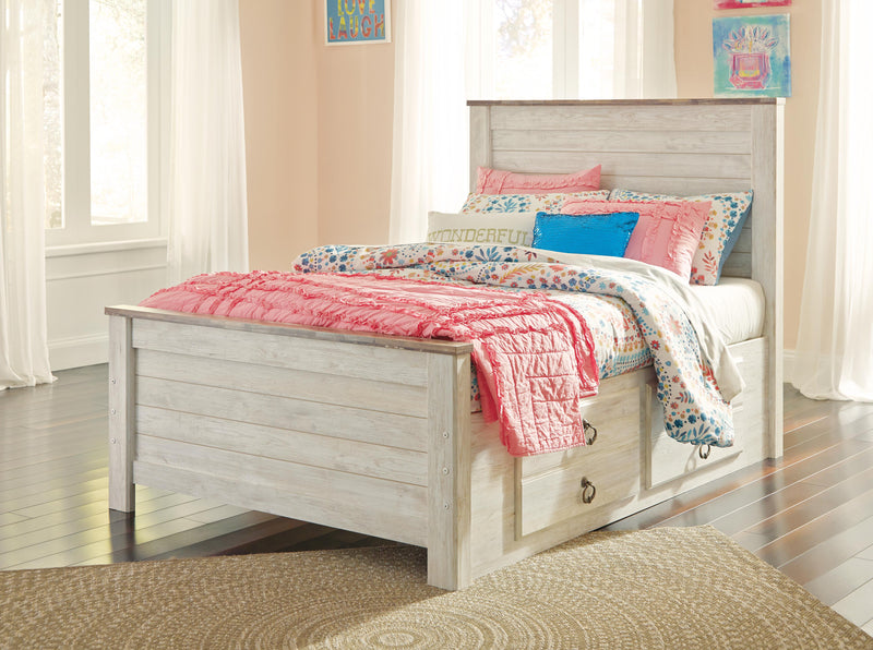 Willowton Full Panel Bed with Storage, Dresser and Mirror