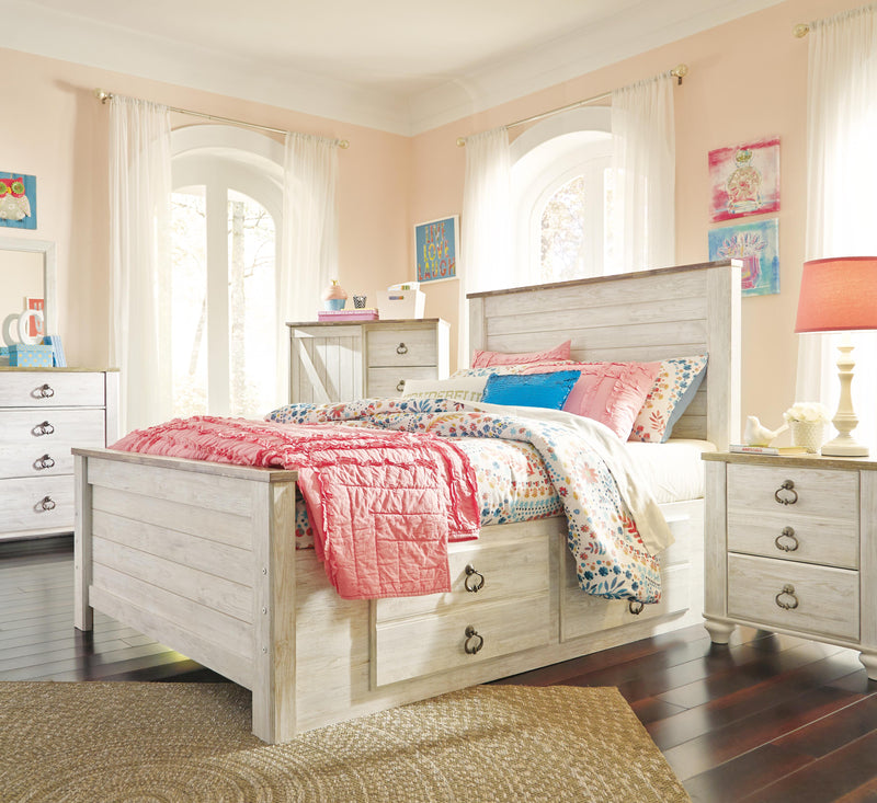 Willowton Full Panel Bed with Storage, Dresser and Mirror