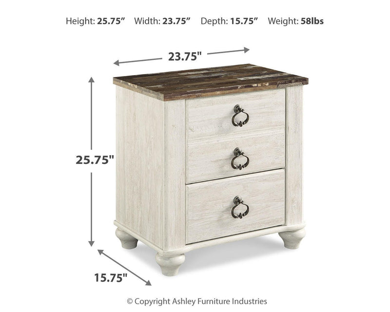 Willowton Twin Bed with Storage, Dresser, Mirror, Chest and Nightstand