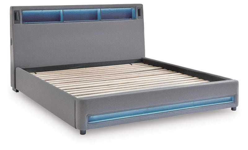 Verishaw King Upholstered Bed with Wireless Audio