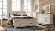 Bellaby King Storage Bed, Dresser, Mirror, Chest and 2 Nightstands